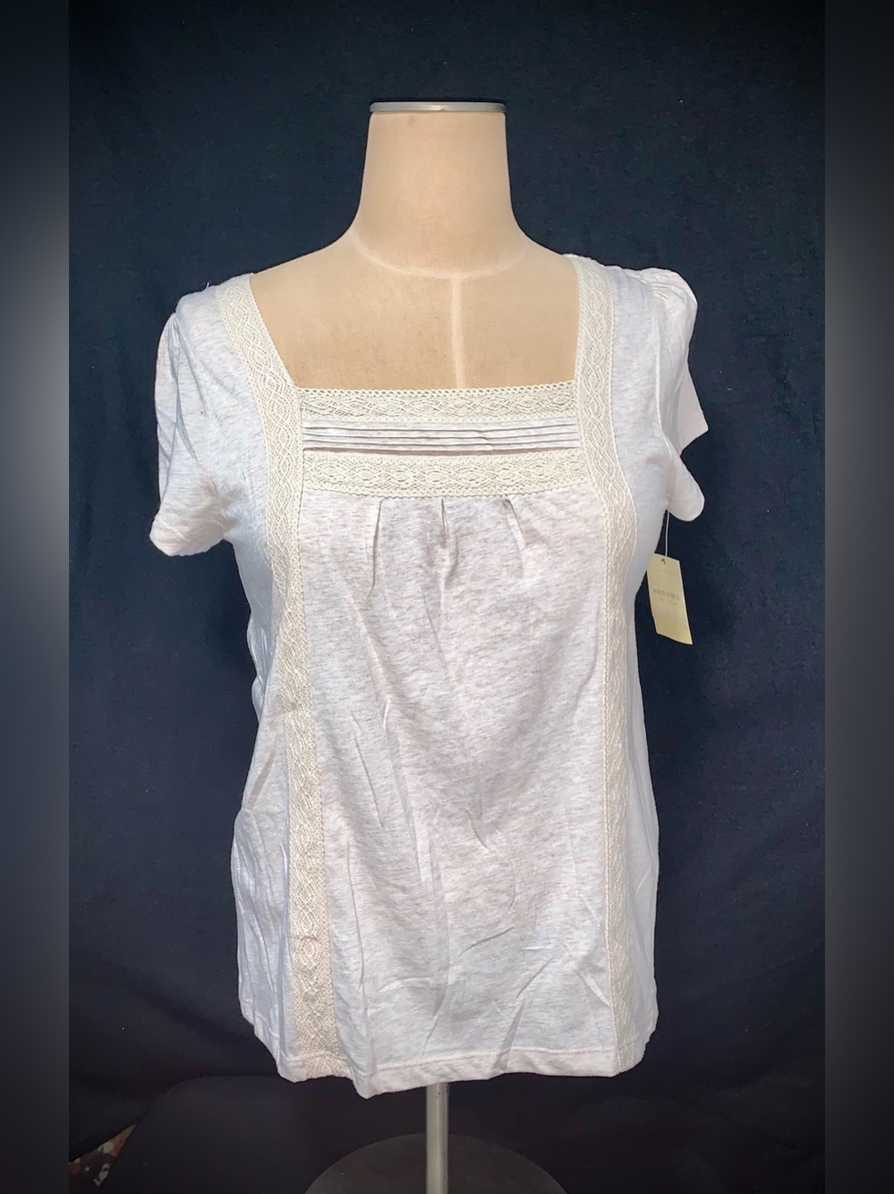 Sonoma Life + Style Lace Trim Square Neck Top Size L NWT